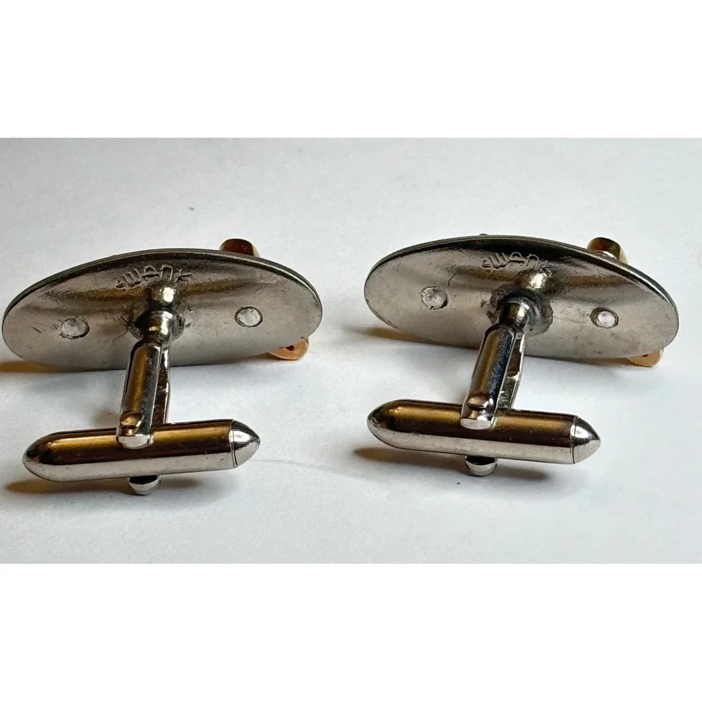 Vintage Swank Mens Cufflinks Two Tone Silver Gold Name John Script Personalized